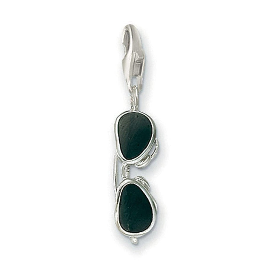 Charm 0358 Aviator Sunglasses charm, sterling silver with black stone lenses
