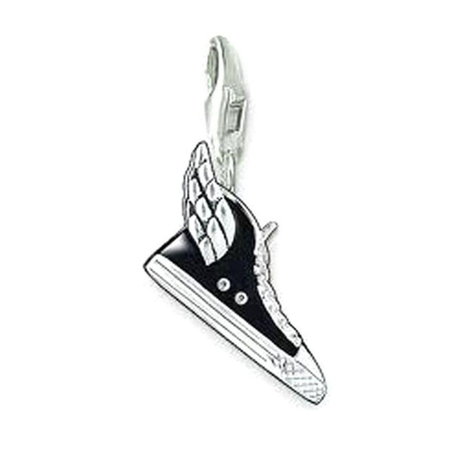 Charm 0609 Sneaker Black Enamel charm: black sneaker with wings, silver details.