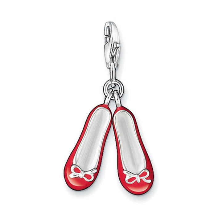 Charm 0618 Red Ballet Shoe Charm, silver & red enamel,  for jewelry collectors.