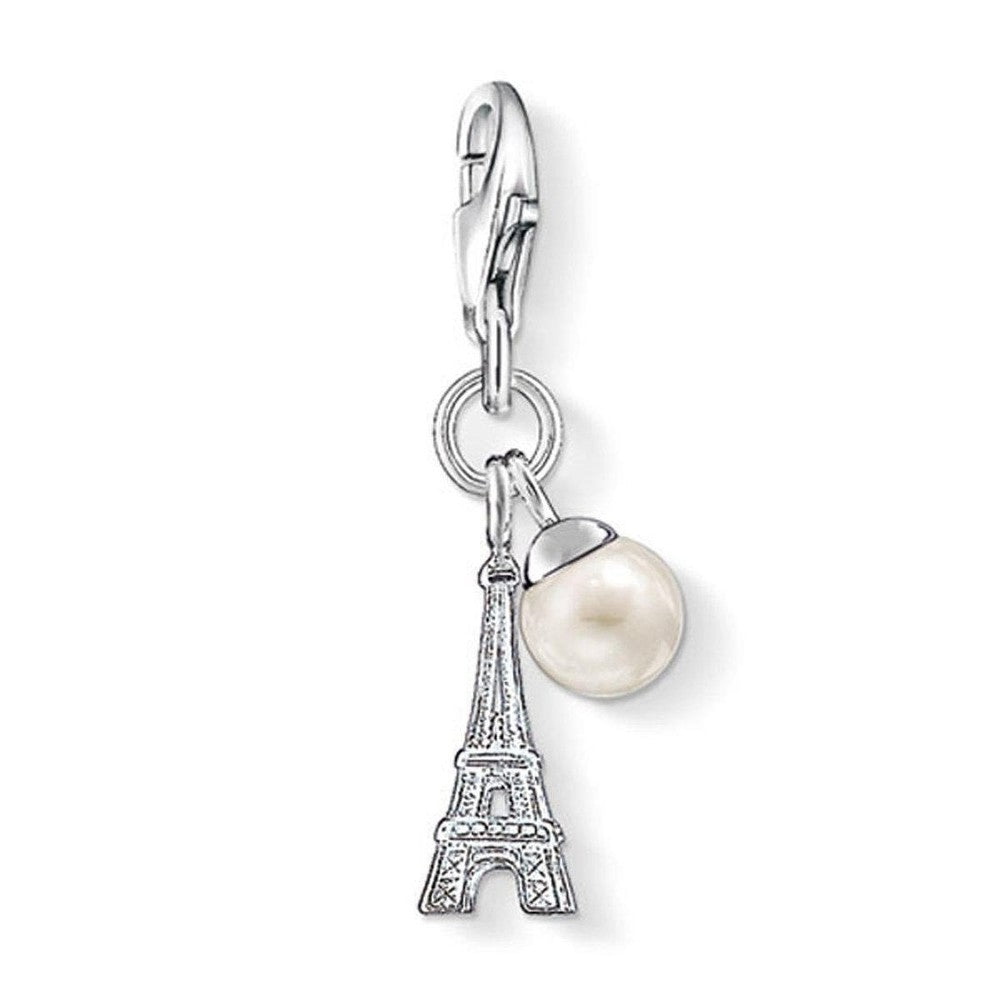 Charm 0770 Eiffel Tower silver charm with pearl
