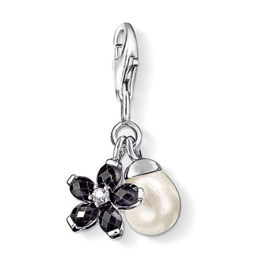 Charm 0797 black flower & pearl charm
