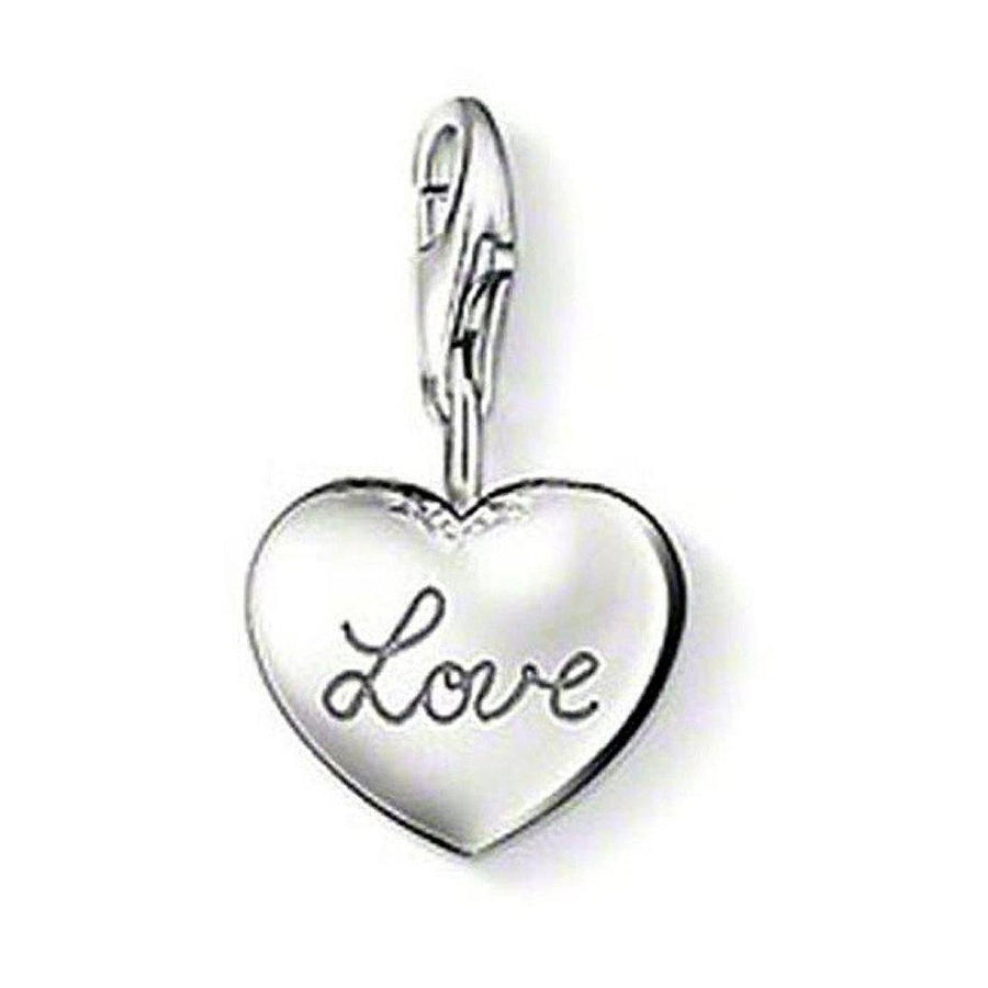Charm 0812 "Love" heart charm, silver, engraved with elegant script.