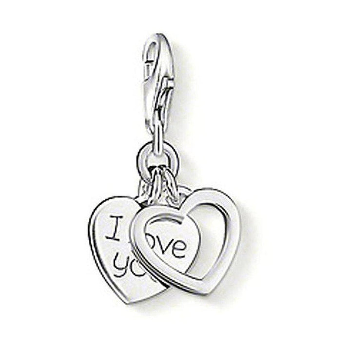 Charm 0852 I Love You: Silver-tone double heart charm with "I Love You" engraving, perfect gift for Valentine's Day.