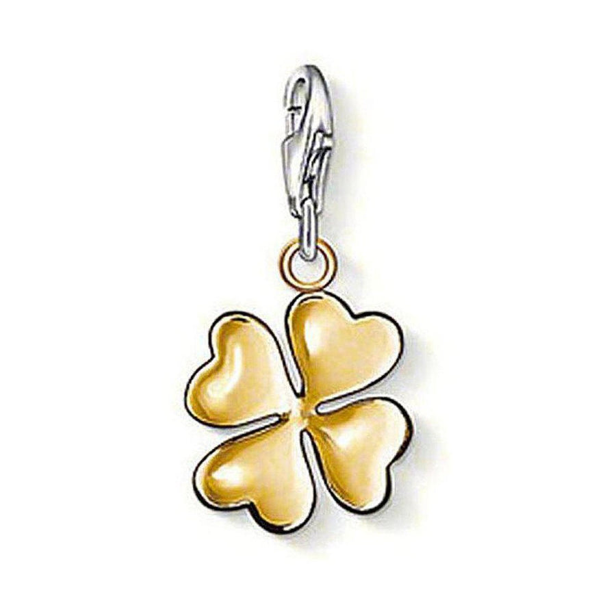 Charm 0912 Cloverleaf: Gold four-leaf clover charm with silver clasp.