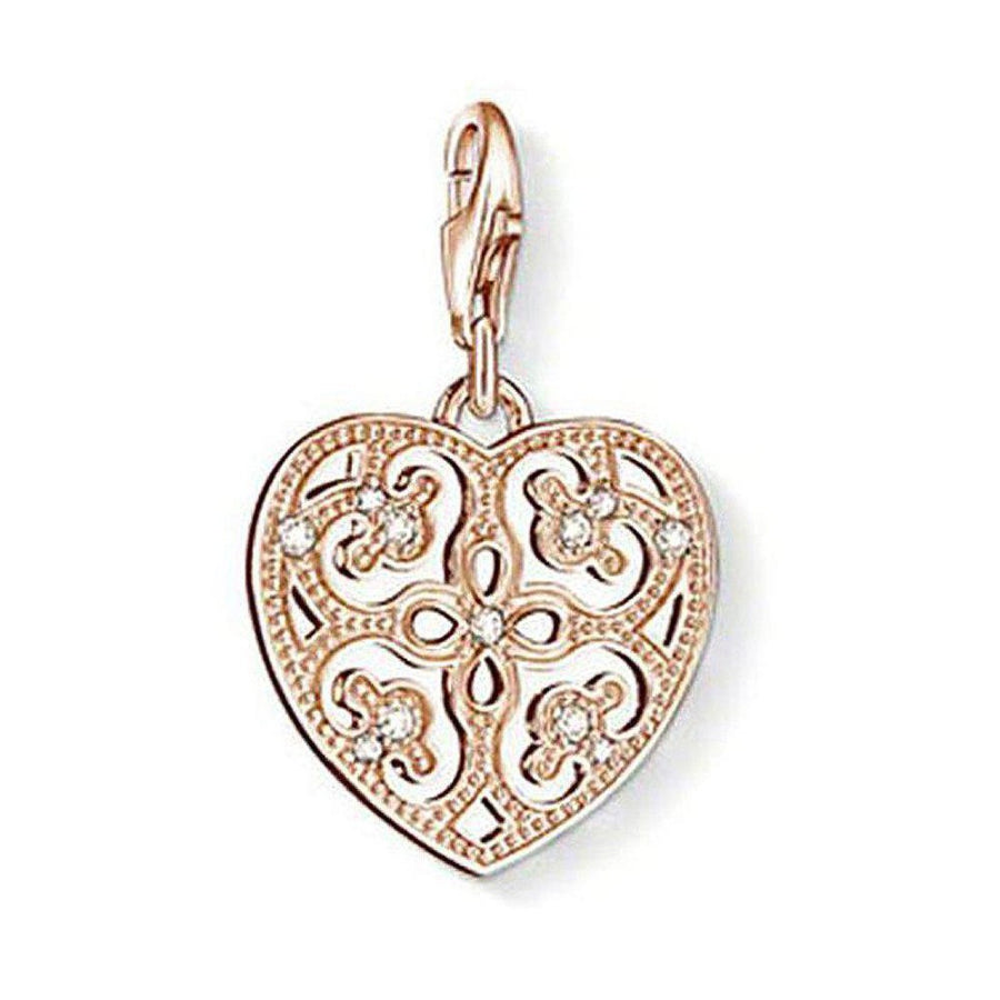 Rose gold Charm 0984 Heart charm with clear cubic zirconia accents.