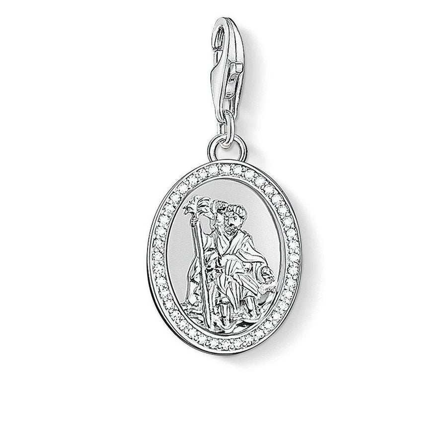 Silver St. Christopher charm with cubic zirconia accents