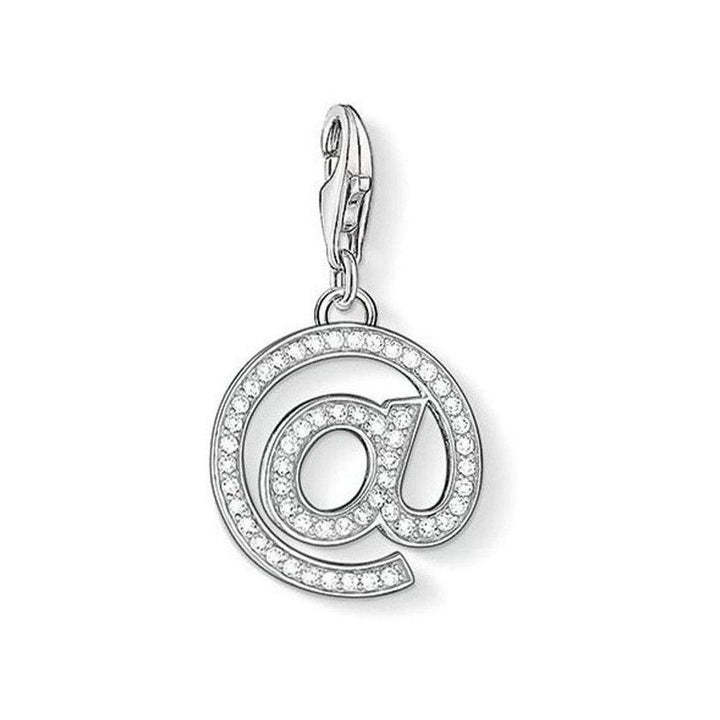 Charm 1253 Ampersand: Silver @ symbol charm with clear cubic zirconia accents.