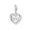 Charm 1310 Love Heart: Silver heart charm with clear cubic zirconia accents and "Love" lettering.
