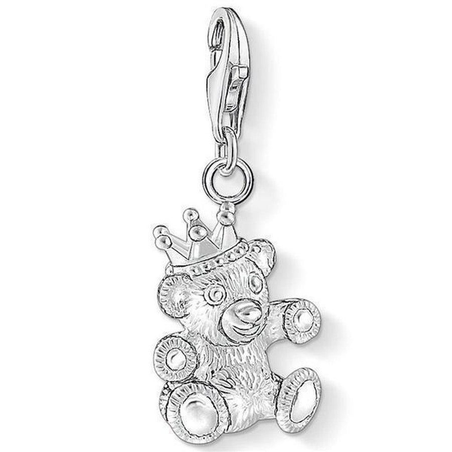 Charm 1322 Teddy Bear charm, silver-tone teddy bear wearing a crown, perfect gift for collectors.