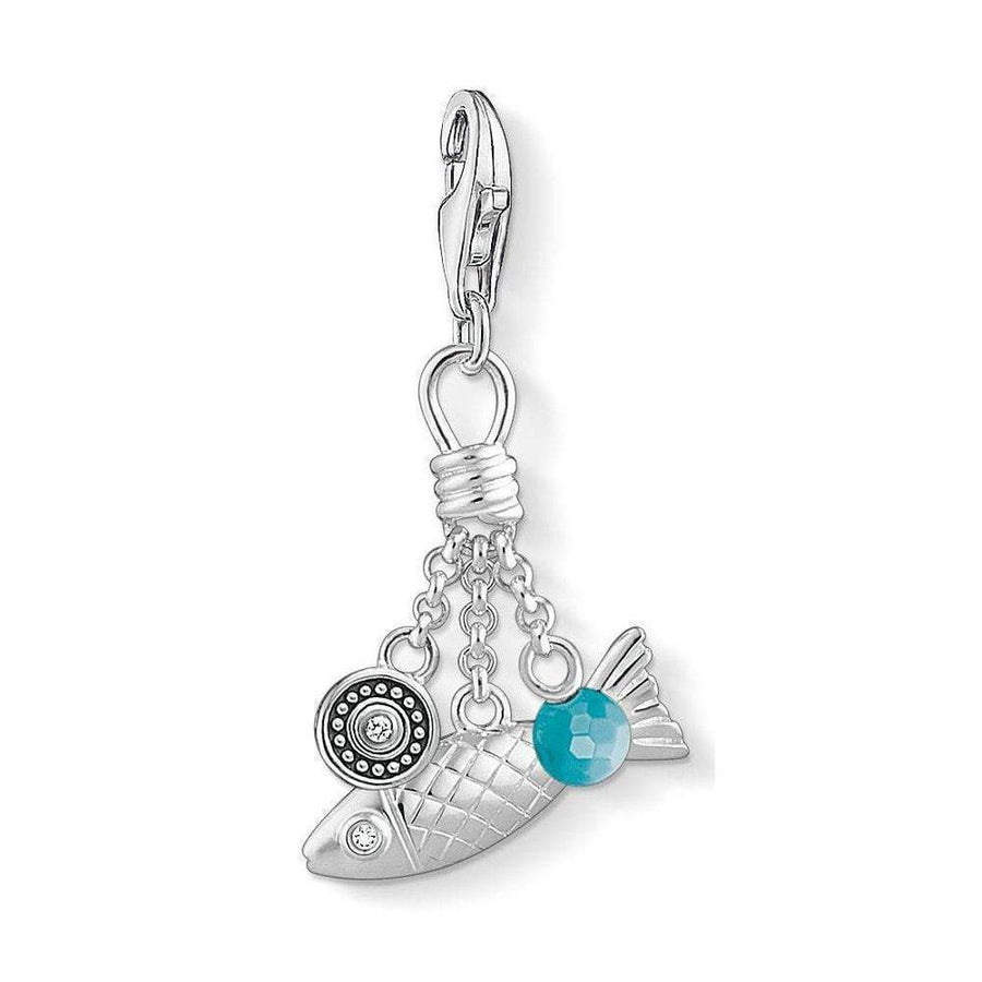 Silver Charm 1325 fish pendant with turquoise & clear cubic zirconia accents.