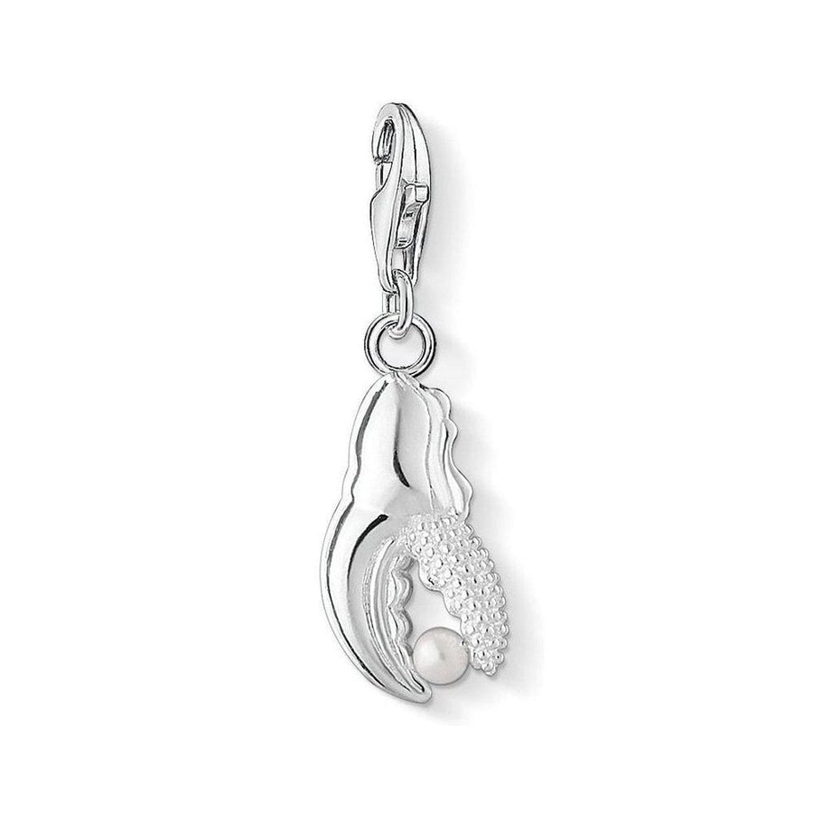Charm 1346 Lobster Claw: Silver lobster claw charm with pearl, perfect for adding nautical flair to your jewelry.