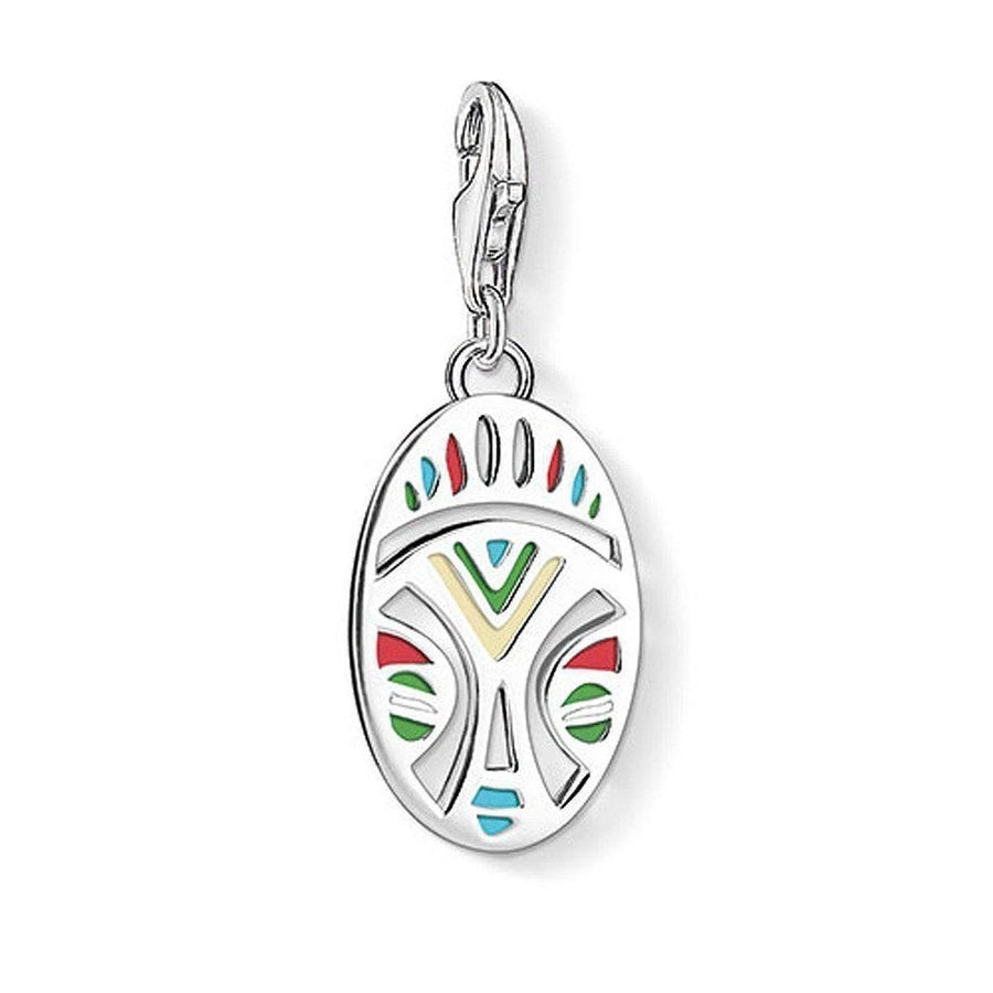 Charm 1422 African Mask: Silver charm with colorful enamel mask design.