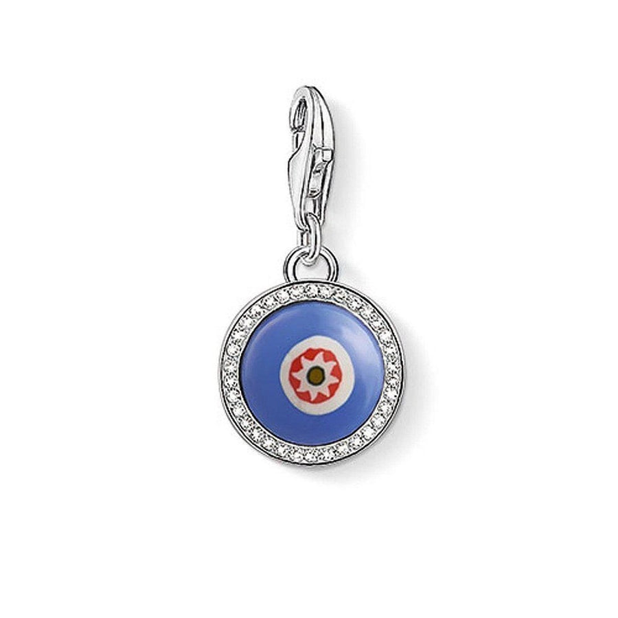 Charm 1440 Blue Glass Eye charm, silver with clear crystal accents.