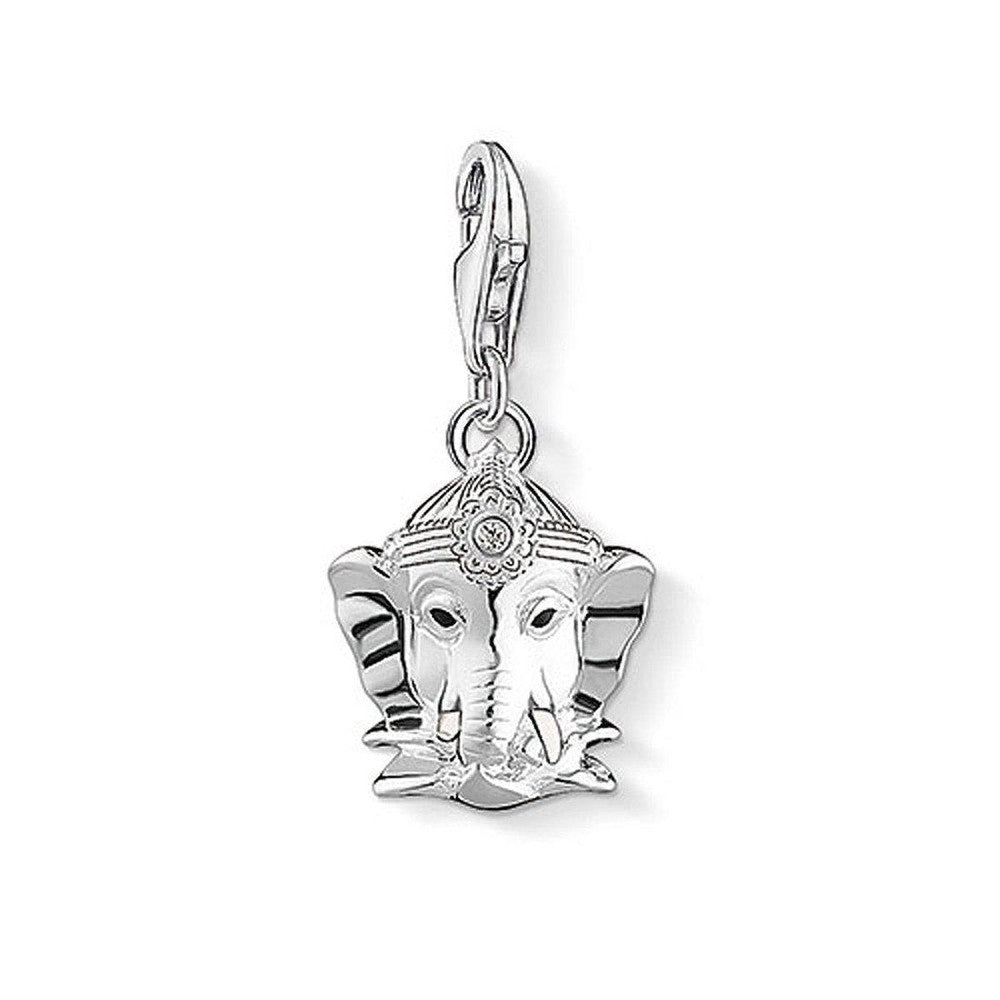 Silver Ganesh charm, detailed Hindu god pendant with crown.