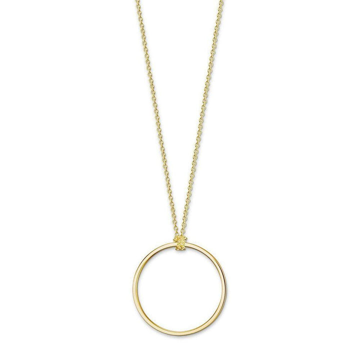 Gold Charm Carrier Circle Necklace: Minimalist gold circle pendant on delicate chain.