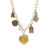 Gold Chunky Blessing Charm Necklace with Buddha, coin, and cross charms