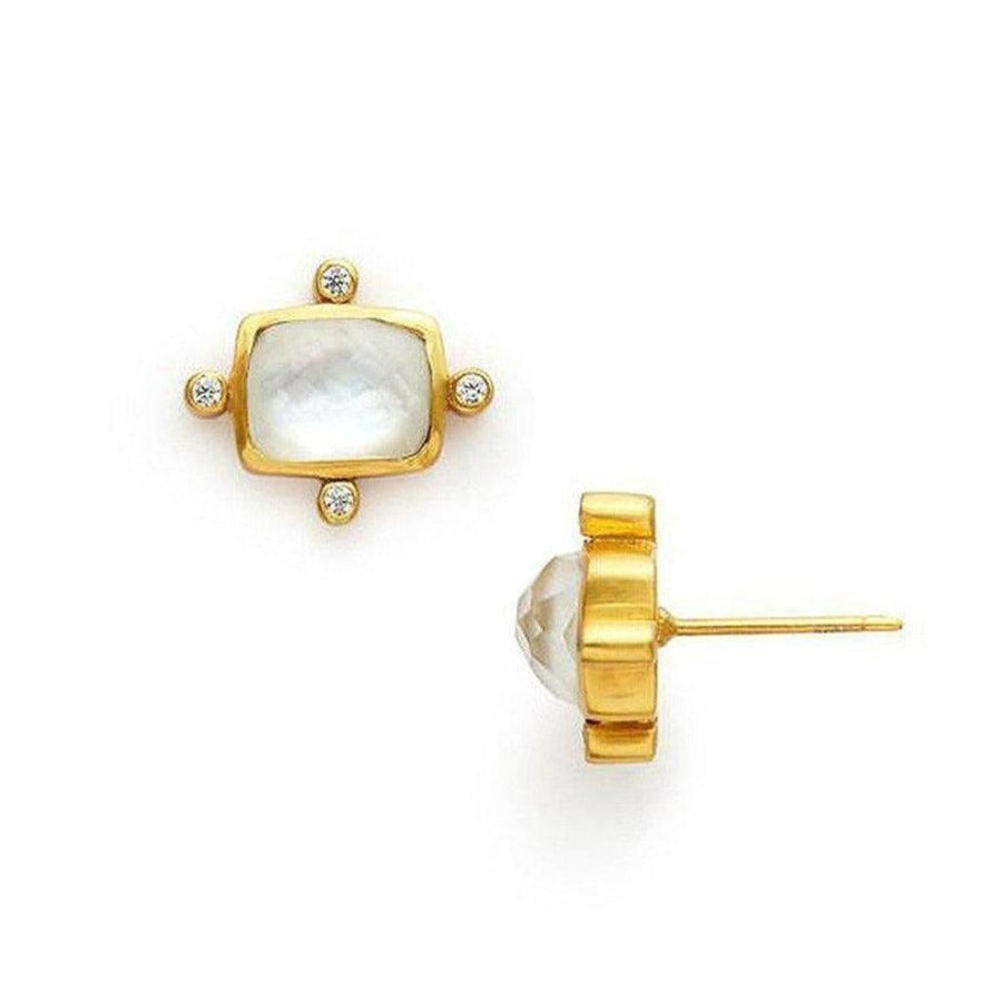 Clara Stud Earrings: Gold-tone rectangular mother-of-pearl earrings with sparkling accents.
