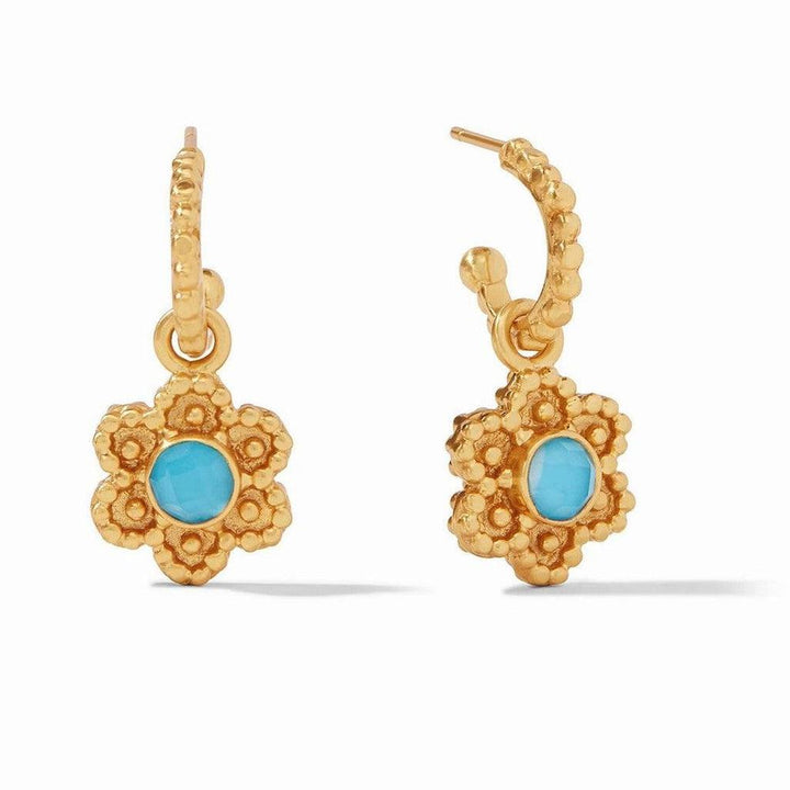 Gold Colette Hoop & Charm earrings with turquoise flower charm