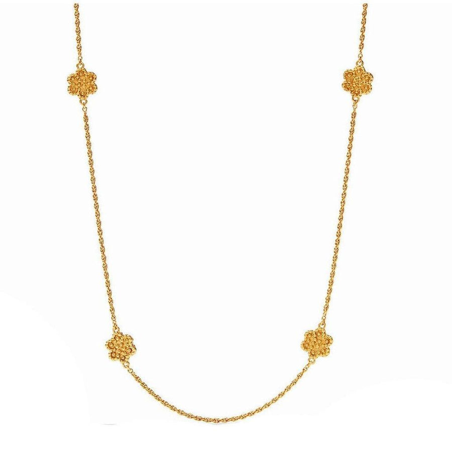 Gold Colette Station necklace with four textured floral accents.