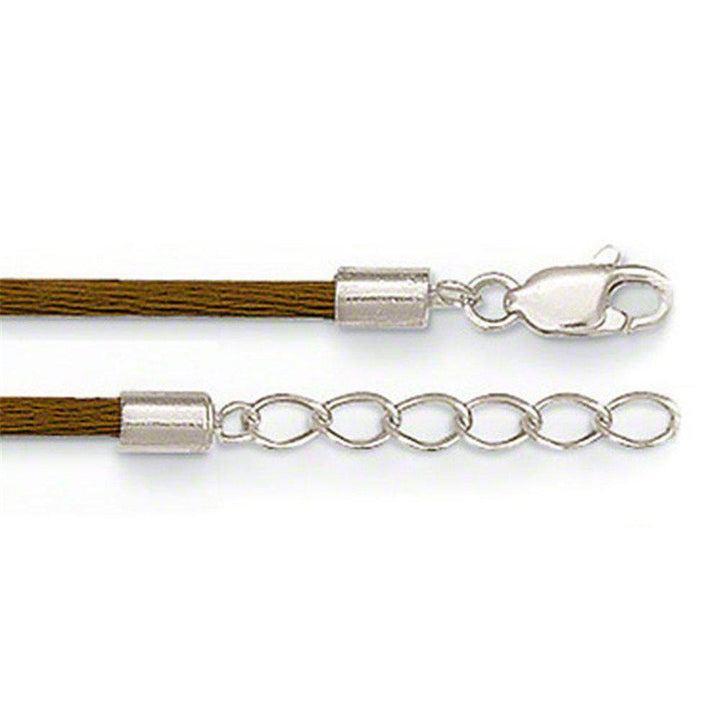 Cord Brown leather cord necklace with silver clasp and extender chain