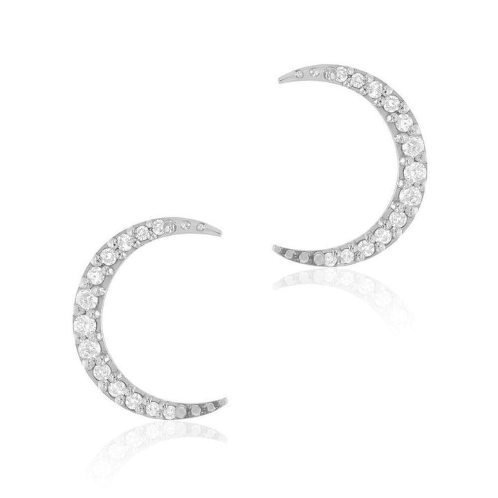 Crescent Moon Post Earrings: Sparkling CZ pave accents on a delicate silver setting.