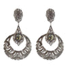 Crystal Black Diamond Deco Clip Earrings: Silver-tone, crystal-encrusted, statement earrings with large dark gray stones.