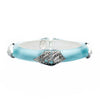 Crystal Pave Baguette Bracelet: Light blue resin bangle with silver crystal pave detailing.
