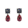 Crystal Tier Drop Earrings: Elegant two-tone earrings featuring a square blue crystal and a pear-shaped pink crystal.