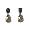 Crystal tier drop earrings with black and smoky gray crystals.
