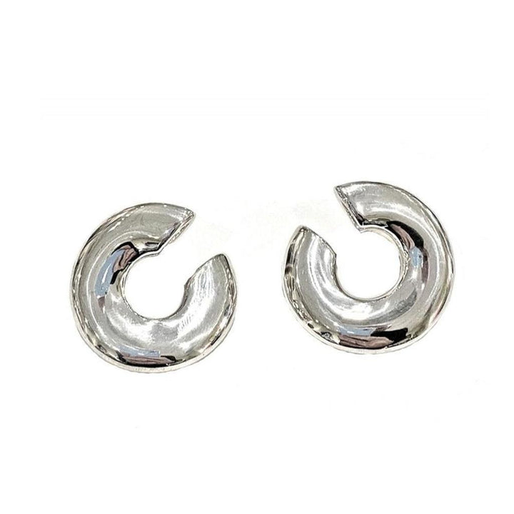Silver curved abstract sphere earrings