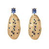 Gold Cypress Kyanite earrings with blue gemstone accents.