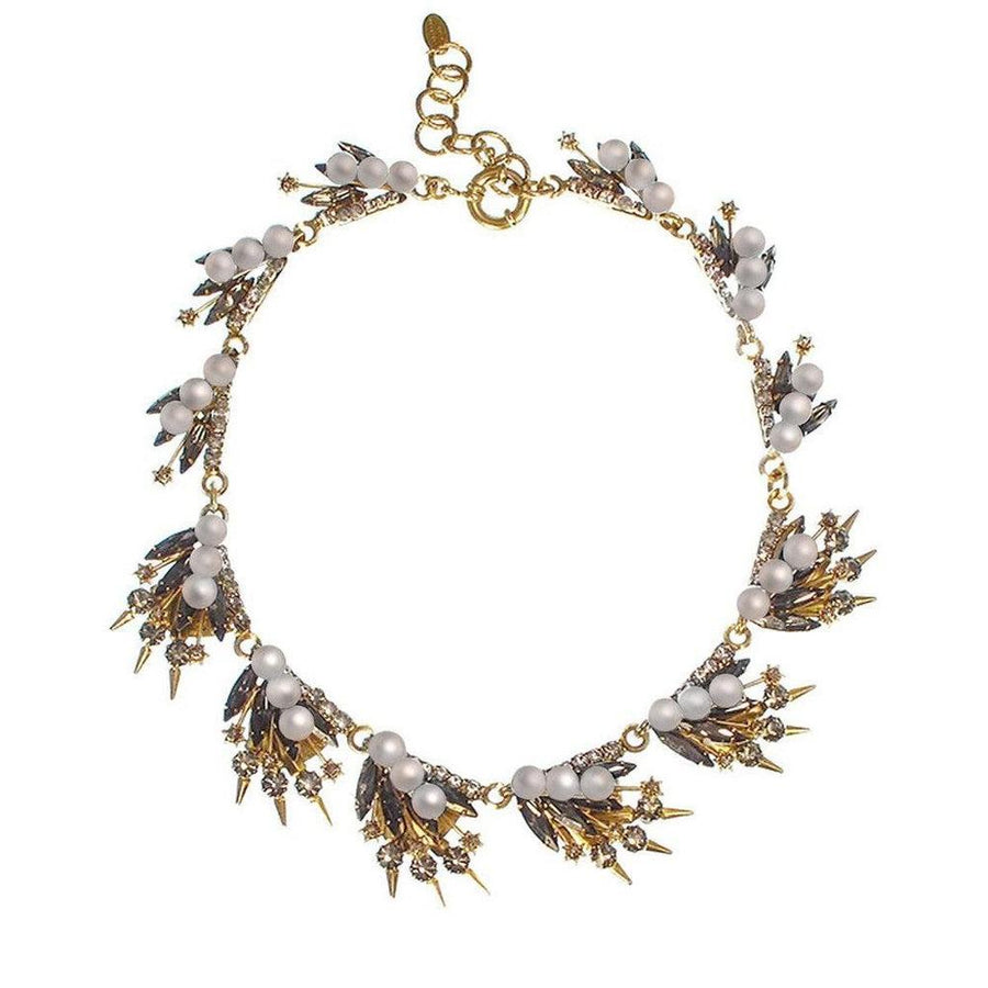 Danae Necklace with glass pearls; gold chain, gray & gold accents