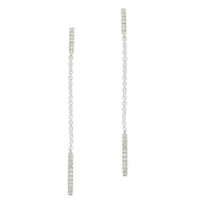 Diamond dangling bar earrings with delicate chain