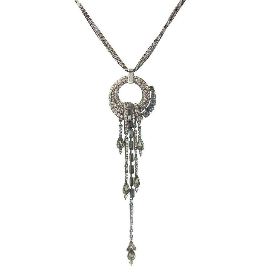 Elegant Deco pendant necklace with crystal and rhinestone accents.