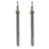 Deco Shoulder Duster Earrings: Long silver chain tassel earrings with crystal accents.