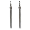 Deco Shoulder Duster Earrings: Long silver chain tassel earrings with crystal accents.
