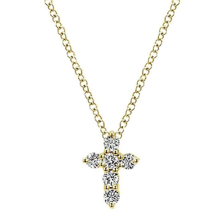 Dainty yellow gold diamond cross necklace