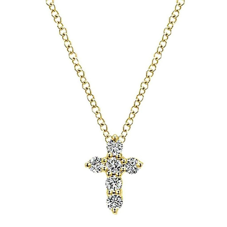 Dainty yellow gold diamond cross necklace