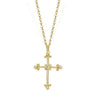 Gold diamond cross necklace with textured detailing.