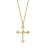Gold diamond cross necklace with textured detailing.