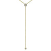 Gold diamond lariat necklace with two small pave diamond accents.