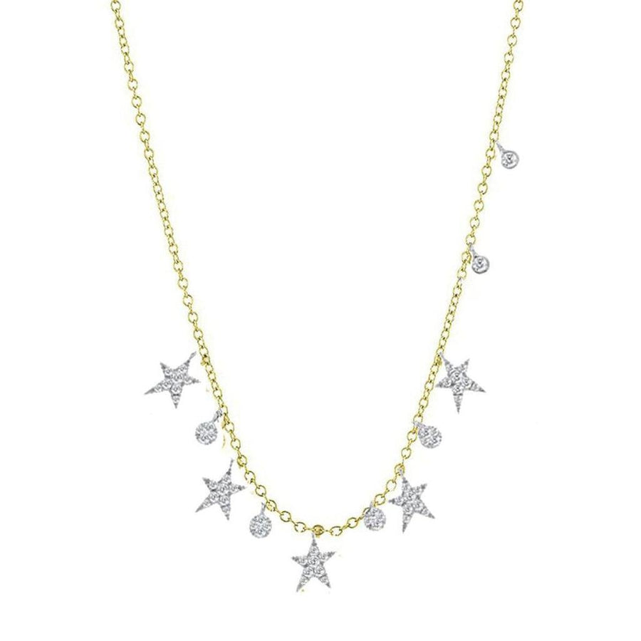 Diamond Stars necklace with yellow gold chain and sparkling diamond stars and beads.