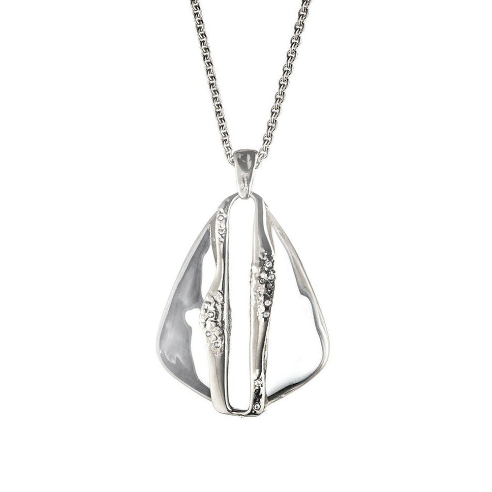 Divided Prism Pendant Framed Silver Necklace: faceted silver pendant with chain, unique design.
