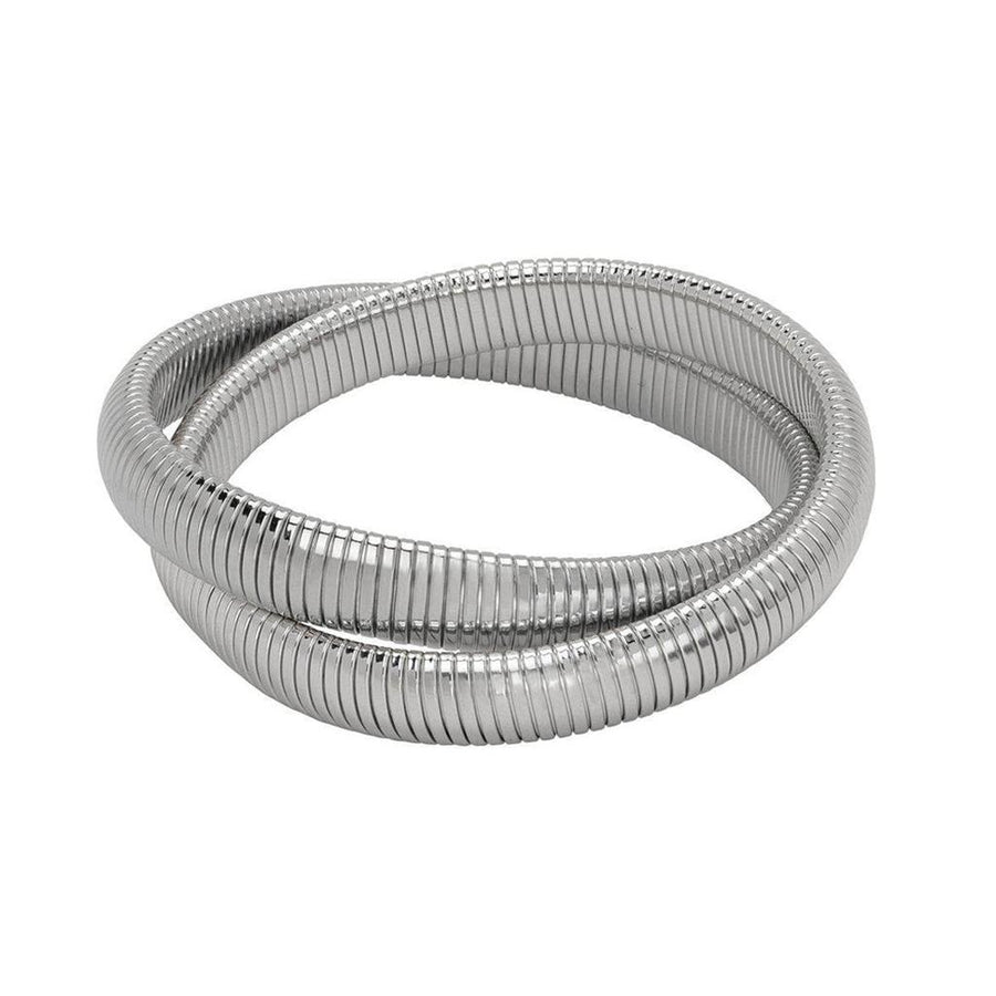 Double Medium Cobra Bracelet in Rhodium: silver, flexible, rhodium-plated, interlocking design.