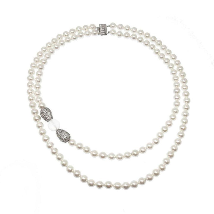 Double Pearl Necklace with crystal Beads-Modital Bijoux-Swag Designer Jewelry