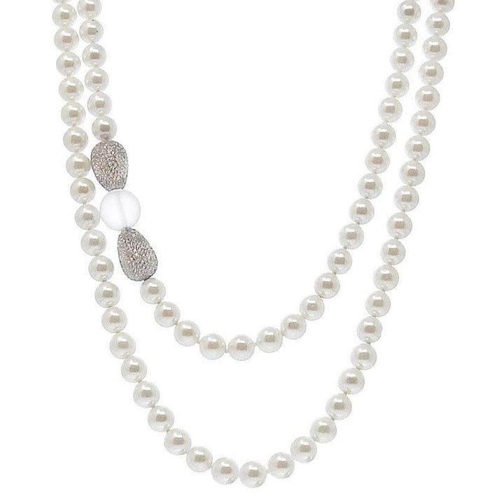 Double Pearl Necklace with crystal Beads-Modital Bijoux-Swag Designer Jewelry
