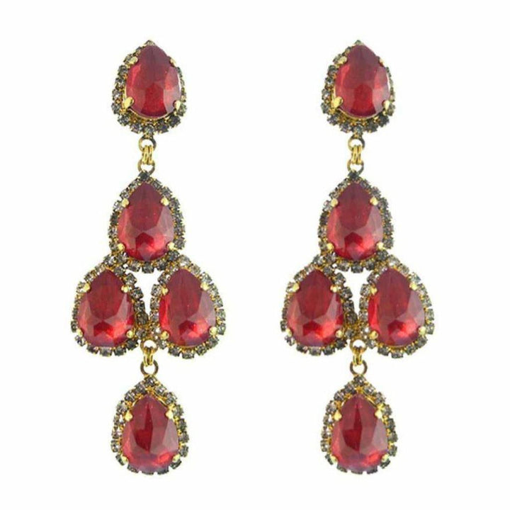 Dutchess Of Fabulous Ruby earrings: statement chandelier style with red gemstone drops and gold accents.