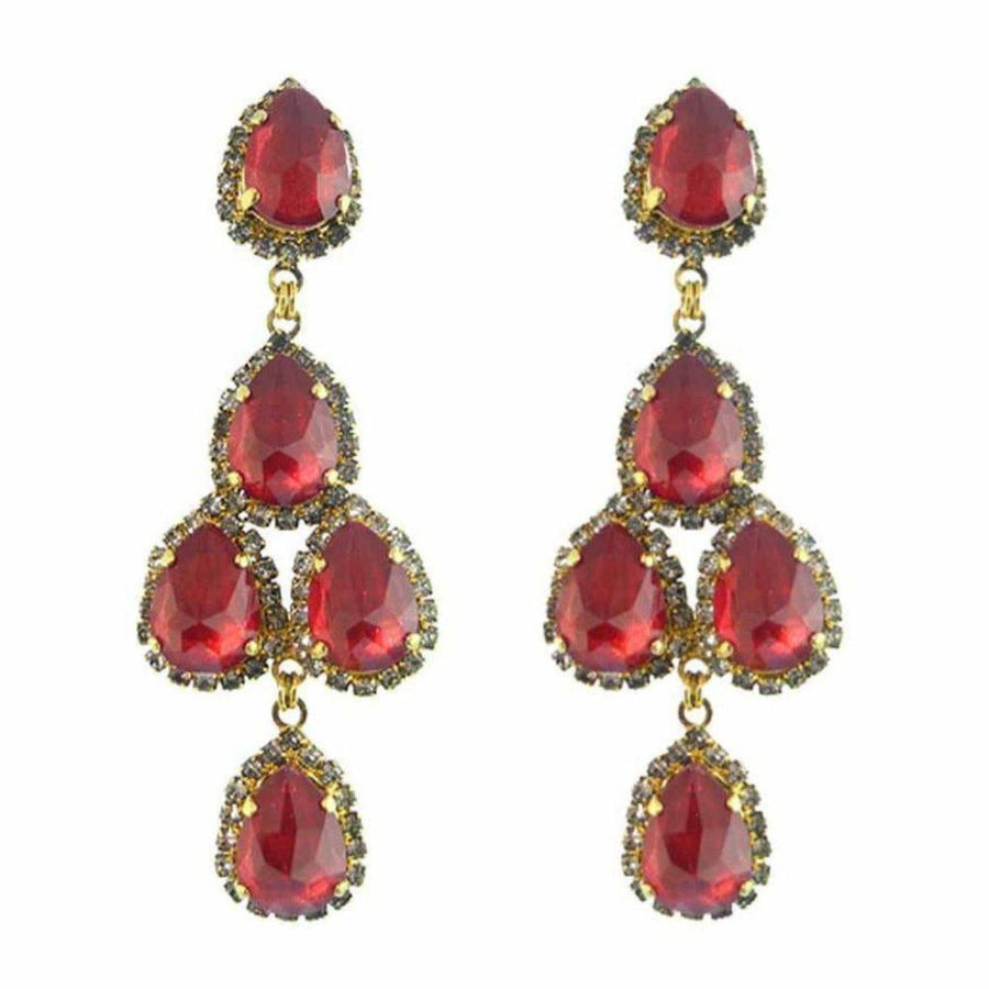 Dutchess Of Fabulous Ruby earrings: statement chandelier style with red gemstone drops and gold accents.