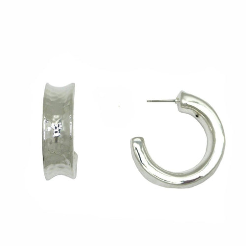 Earrings Silver Indented Hoop Earrings-Simon Sebbag-Swag Designer Jewelry