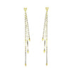 Gold Elite Tri Vista earrings: long, three-chain design with triangle accents.